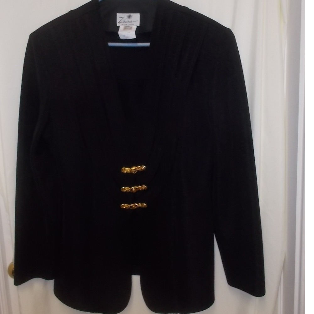 Zenias McLean Virginia Vintage Black Ribbed Knit Blazer Gold Hardware Size 10